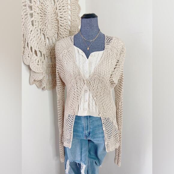 Vintage Y2K Crochet Long Cardigan Swim Coverup Size Small - Picture 1 of 3